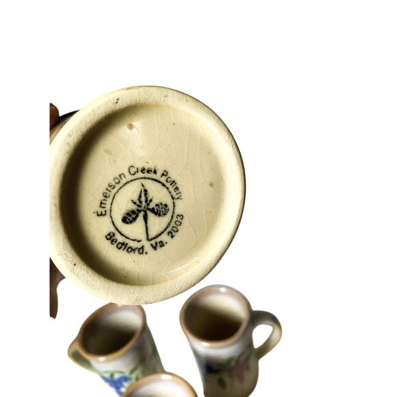 Emerson Creek Pottery Set of 4 Mugs Blue Pink Wisteria Pattern - Picture 5 of 5